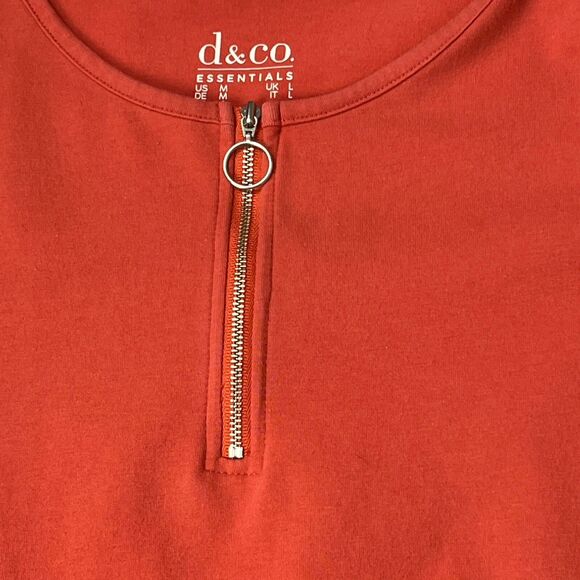 D & Co Essential Top Long Sleeve T Shirt Ring Pull 1/4 Zip Stretch Cotton Medium - Picture 2 of 4